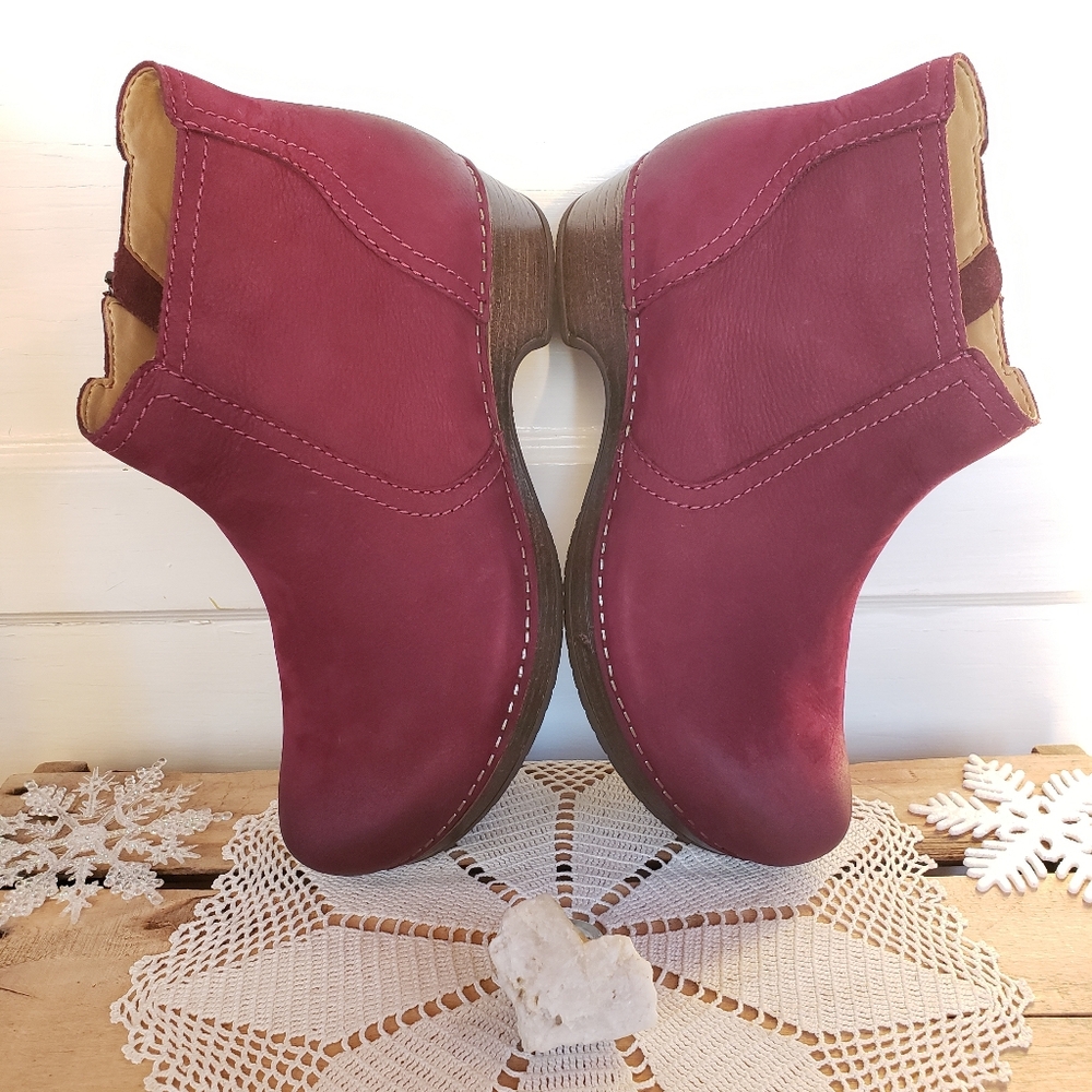 Red Blue Dansko Barbara Clog Boot Ankle Bootie Burnished Nubuck Boho 36 38 39 - Picture 2 of 15